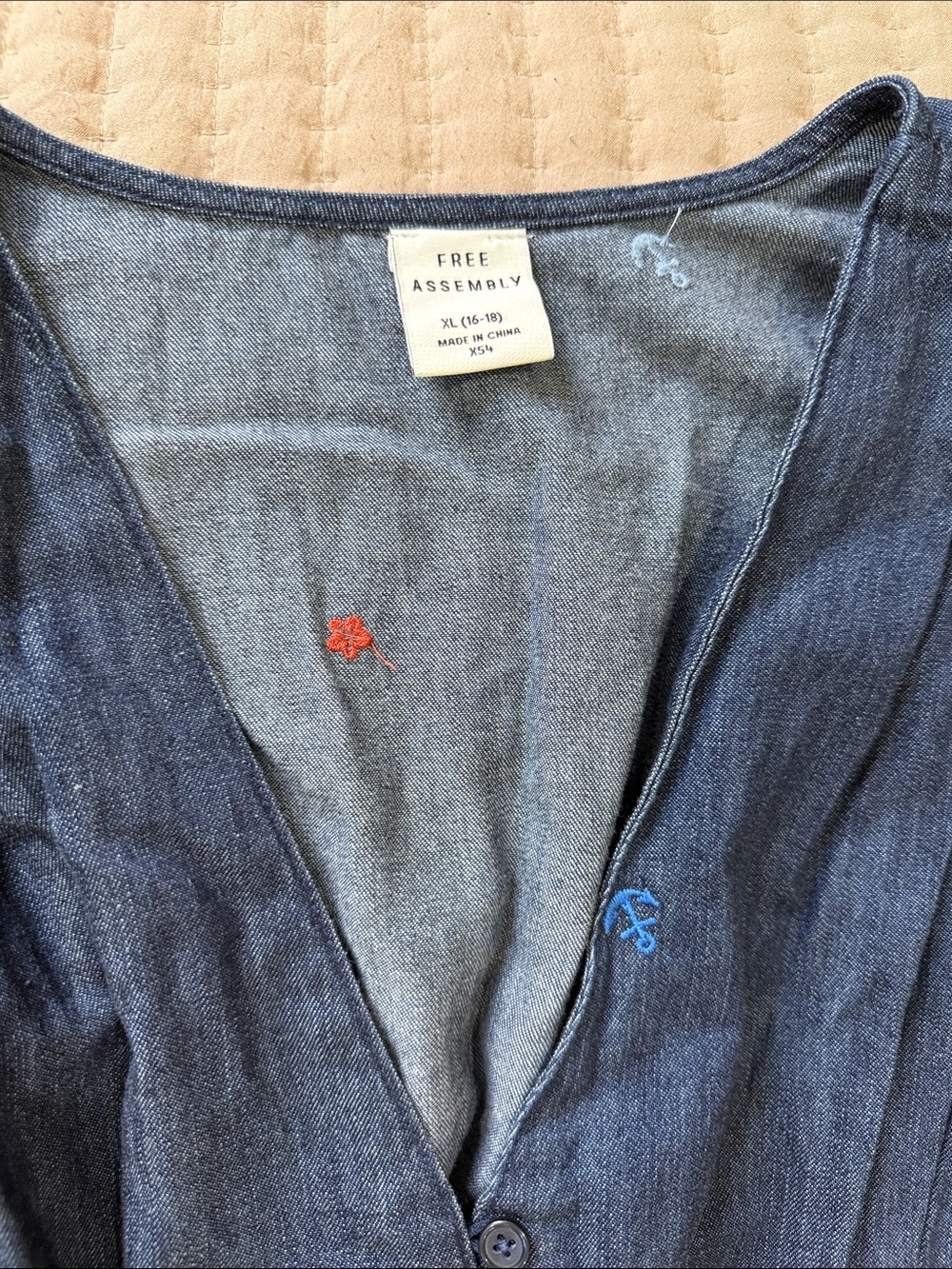 Sleeveless Button-Front Navy Embroidered Midi Dress - Picture 3 of 8